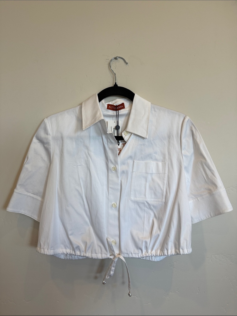 NWT Altuzarra Ben Crop Drawstring Cotton Button-Up Shirt size 34